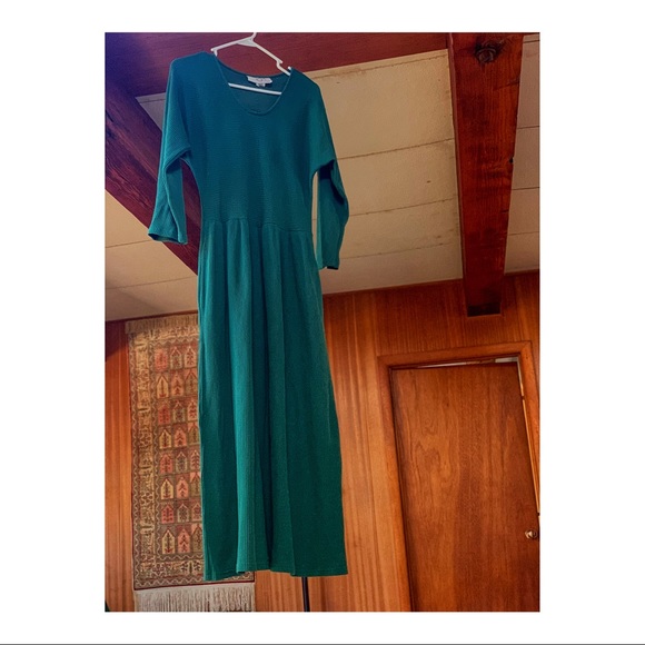 Vintage Waffle Weave Forest Green Dress (has pockets!) - Picture 2 of 9
